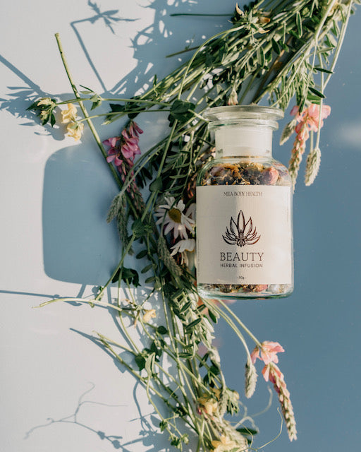 Beauty herbal tea in a glass